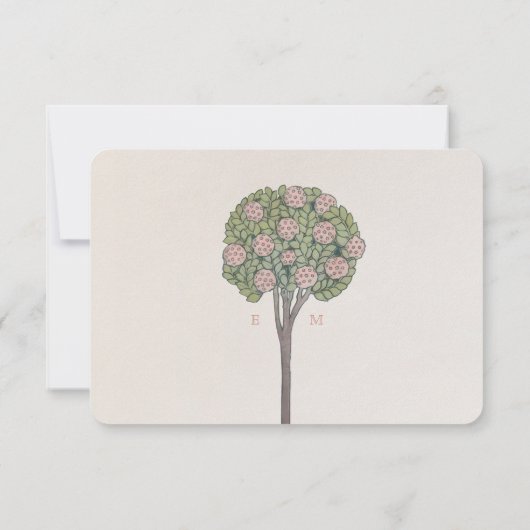 RSVP-kaartboom in bloei Victoriaans Art Nouveau Kaart (Achterkant)