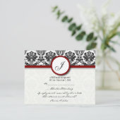RSVP-kaarten Black en Burgundy Damask Monogram RSVP Kaartje (Staand voorkant)