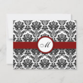 RSVP-kaarten Black en Burgundy Damask Monogram RSVP Kaartje (Achterkant)