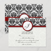 RSVP-kaarten Black en Burgundy Damask Monogram RSVP Kaartje (Voorkant / Achterkant)