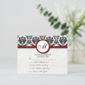RSVP-kaarten Black en Burgundy Damask Monogram RSVP Kaartje (Staand voorkant)