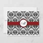 RSVP-kaarten Black en Burgundy Damask Monogram RSVP Kaartje (Achterkant)