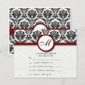 RSVP-kaarten Black en Burgundy Damask Monogram RSVP Kaartje (Voorkant / Achterkant)