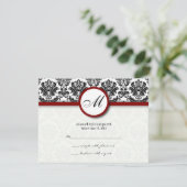 RSVP-kaarten Black en Burgundy Damask Monogram RSVP Kaartje (Staand voorkant)
