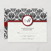 RSVP-kaarten Black en Burgundy Damask Monogram RSVP Kaartje (Voorkant / Achterkant)