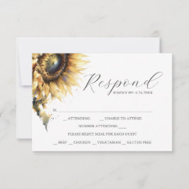 RSVP Kaarten met Maaltijd Keuze Geel Zonnebloemen Kaartje