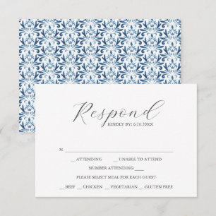 RSVP-kaarten met maaltijdkeuze Dusty Blue Pattern RSVP Kaartje