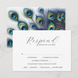 RSVP-kaarten met maaltijdkeuze Peacock Feathers RSVP Kaartje
