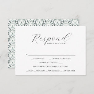 RSVP-kaarten met maaltijdkeuze Sage Green Pattern RSVP Kaartje