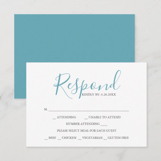 RSVP-kaarten met maaltijdkeuze Turquoise Blauw RSVP Kaartje (Voorkant / Achterkant)