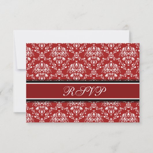 RSVP-kaarten met Red Damask-kerstbruiloft RSVP Kaartje (Voorkant)