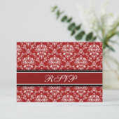 RSVP-kaarten met Red Damask-kerstbruiloft RSVP Kaartje (Staand voorkant)