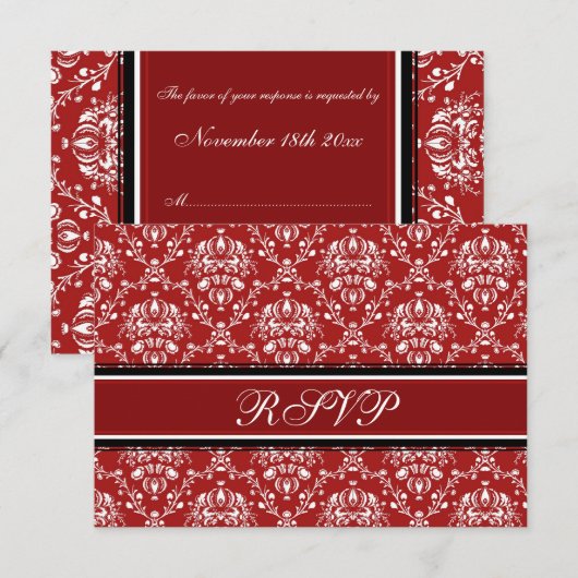 RSVP-kaarten met Red Damask-kerstbruiloft RSVP Kaartje (Voorkant / Achterkant)
