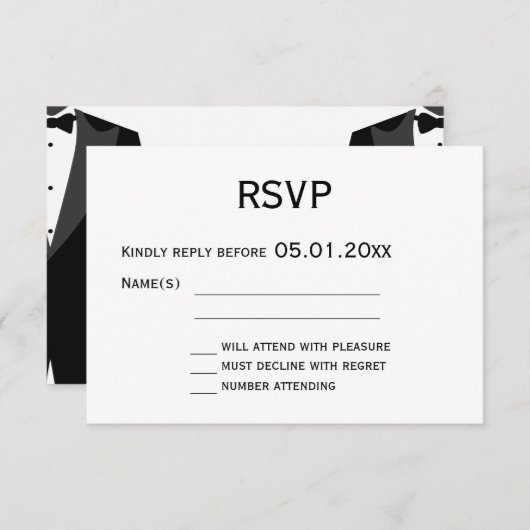 RSVP-Kaarten met zwarte en witte tong RSVP Kaartje (Voorkant / Achterkant)