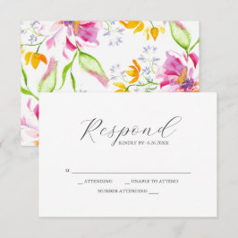 RSVP kaarten roze bloemmotief Kaartje