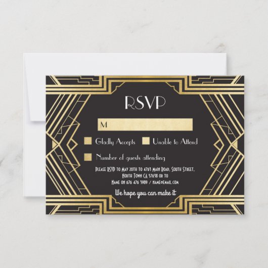 RSVP-kaarten van 1920's  Gatsby Wedding Invites RSVP Kaartje (Voorkant)