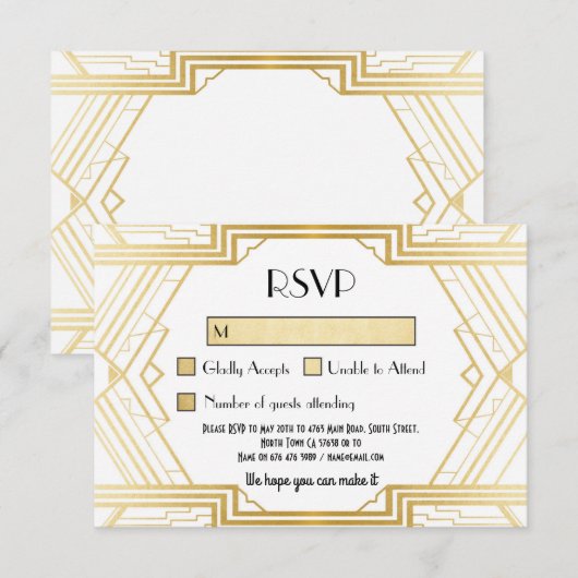 RSVP-kaarten van 1920's  Gatsby Wedding Invites RSVP Kaartje (Voorkant / Achterkant)