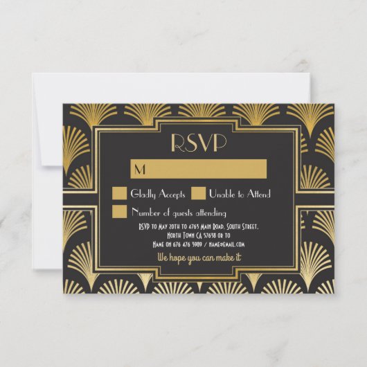 RSVP-kaarten van 1920's  Gatsby Wedding Respond RSVP Kaartje (Voorkant)