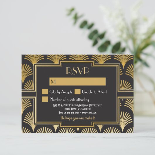 RSVP-kaarten van 1920's  Gatsby Wedding Respond RSVP Kaartje (Staand voorkant)