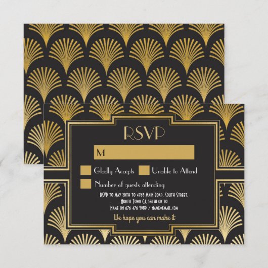 RSVP-kaarten van 1920's  Gatsby Wedding Respond RSVP Kaartje (Voorkant / Achterkant)