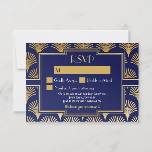 RSVP-kaarten van 1920's Gatsby Wedding Respond RSVP Kaartje (Voorkant)
