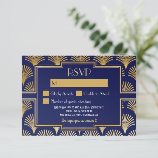 RSVP-kaarten van 1920's  Gatsby Wedding Respond RSVP Kaartje (Staand voorkant)