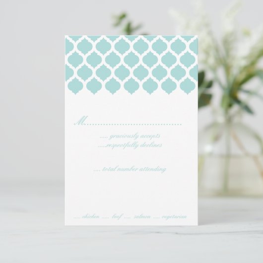 RSVP-kaarten van Blue Moroccan Pattern Wedding Par RSVP Kaartje (Staand voorkant)