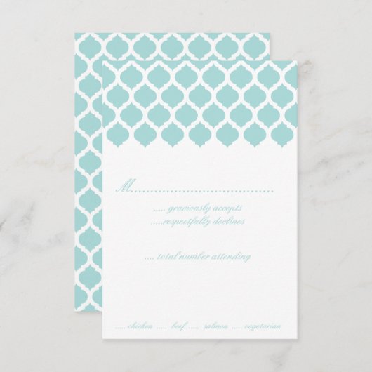 RSVP-kaarten van Blue Moroccan Pattern Wedding Par RSVP Kaartje (Voorkant / Achterkant)