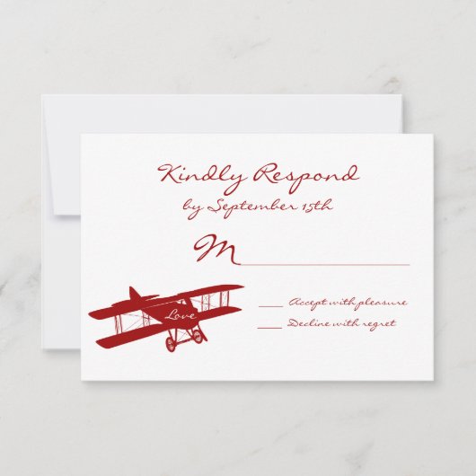 RSVP-kaarten van het  Biplane Aviator Red Wedding  RSVP Kaartje (Voorkant)