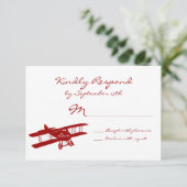 RSVP-kaarten van het  Biplane Aviator Red Wedding  RSVP Kaartje (Staand voorkant)