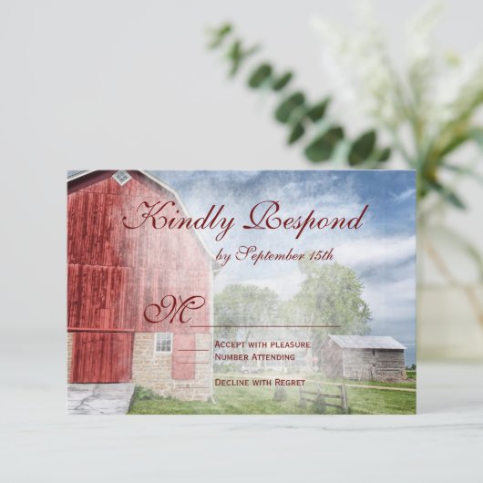 RSVP-kaarten van het roodbruin Rustisch land RSVP Kaartje (Staand voorkant)