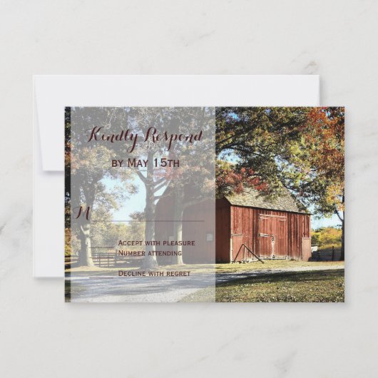 RSVP-kaarten van het Rustic Barn en Trees RSVP Kaartje (Voorkant)