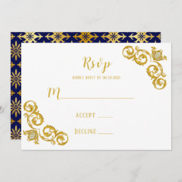 RSVP-Kaarten van Royal Blue en Gold Wedding Kaart