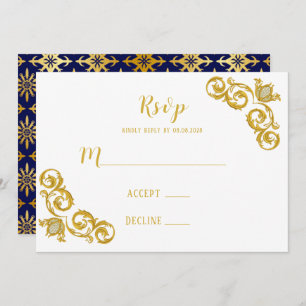 RSVP-Kaarten van Royal Blue en Gold Wedding Kaart