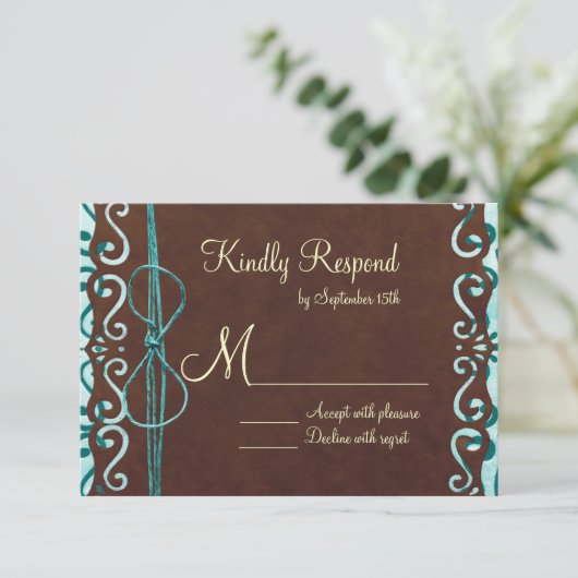 RSVP-kaarten van Turquoise en Brown Country Weddin RSVP Kaartje (Staand voorkant)