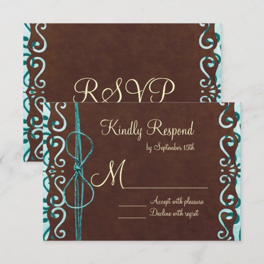 RSVP-kaarten van Turquoise en Brown Country Weddin RSVP Kaartje (Voorkant / Achterkant)
