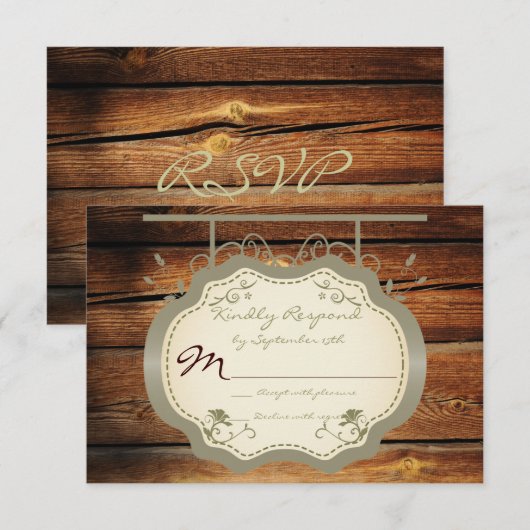 RSVP-kaarten voor Antiek gebarentaal Rustic Countr RSVP Kaartje (Voorkant / Achterkant)