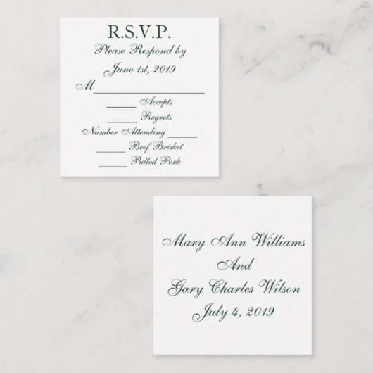 RSVP-kaarten voor Baylor Green en White Response Informatiekaartje (Voorkant / Achterkant)