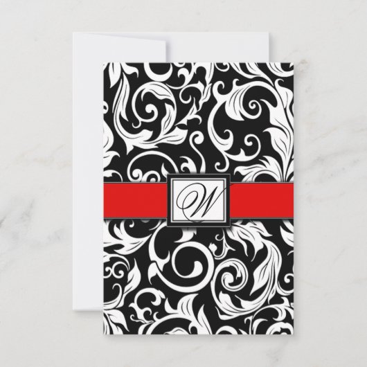 RSVP-kaarten voor Black and Red Damask Wedding RSV RSVP Kaartje (Voorkant)