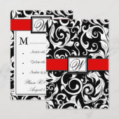 RSVP-kaarten voor Black and Red Damask Wedding RSV RSVP Kaartje (Voorkant / Achterkant)