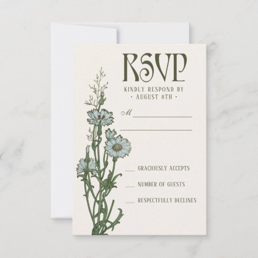 RSVP-kaarten voor bruiloft | Floral Art Nouveau RSVP Kaartje (Voorkant)