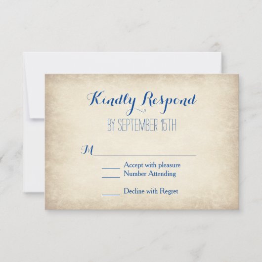 RSVP-kaarten voor crème en Blue Rustic Wedding RSVP Kaartje (Voorkant)