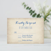 RSVP-kaarten voor crème en Blue Rustic Wedding RSVP Kaartje (Staand voorkant)