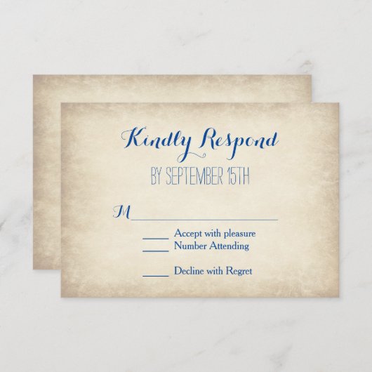  RSVP-kaarten voor crème en Blue Rustic Wedding RSVP Kaartje (Voorkant / Achterkant)