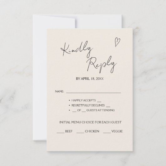 RSVP kaarten voor de bruiloft. (Voorkant)