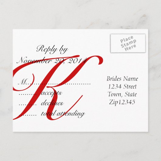RSVP-kaarten voor December Wedding Red Uitnodiging Briefkaart (Achterkant)