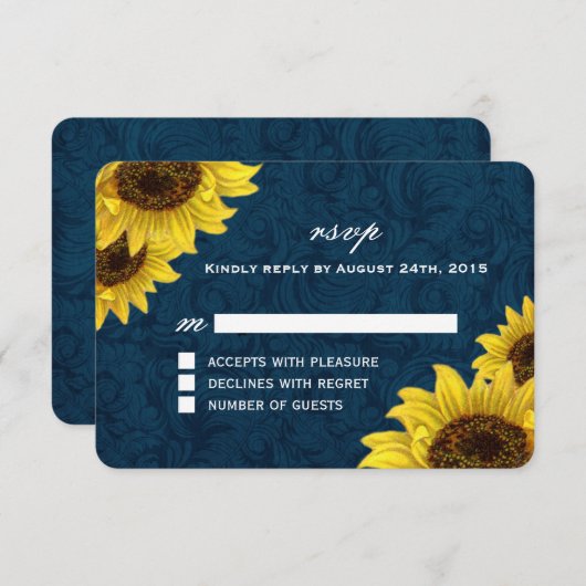 RSVP-kaarten voor Navy Blue en Sunflower RSVP Kaartje (Voorkant / Achterkant)