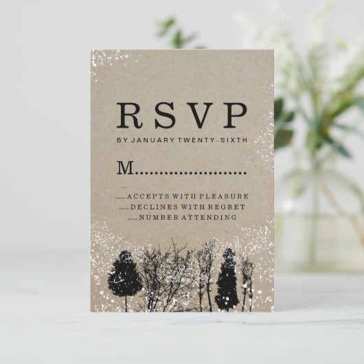 RSVP-KAARTEN VOOR RUSTIC WINTER TREE RSVP KAARTJE (Staand voorkant)