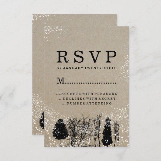 RSVP-KAARTEN VOOR RUSTIC WINTER TREE RSVP KAARTJE (Voorkant / Achterkant)