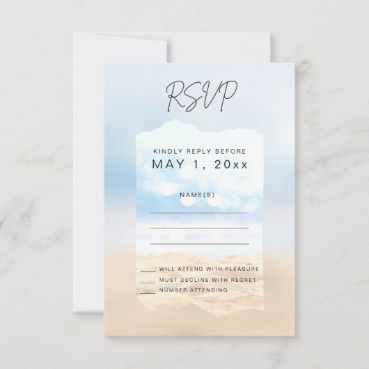 RSVP Kaarten voor Strandbruiloften (Voorkant)